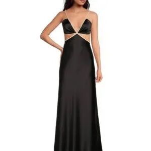 NWT Gianni Bini Ciara Satin Deep VNeck Semi Open Back Side Cut-Out Slip Dress
